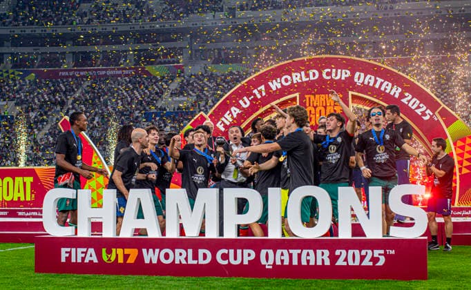 World Cup Football FIFA U17, U 17 World Championship Qatar 2025, Portugal vs Austria Final Portugal becomes world champion after beating Austria 1-0 with a goal by ANISIO CABRAL Joy, emotions, jubilation Award ceremony Copyright: xRedhaxHosnixSegganix