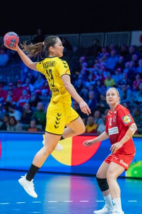 2025-11-27 Denmark v Japan ROTTERDAM, NETHERLANDS - NOVEMBER 27: Kaho Nakayama of Japan during the IHF Worldchampionship 2025 match for women, between Denmark and Japan at Ahoy on November 27, 2025 in Rotterdam, Netherlands. Rotterdam Ahoy Netherlands Content not available for redistribution in The Netherlands directly or indirectly through any third parties. Copyright: xHenkxSeppenx