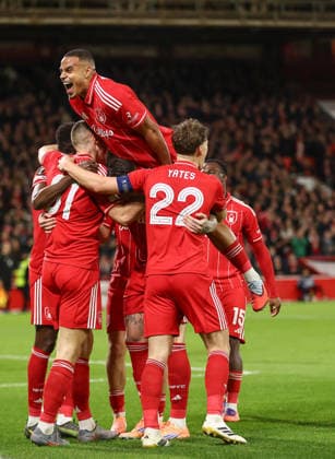 Nottingham Forest v Malmo FF Europa League 27 11 2025. GOAL 1 - 0 Nikola Milenkovic of Nottingham Forest scores a goal and celebrates during the Europa League match between Nottingham Forest and Malmo FF at the City Ground, Nottingham, England on 27 November 2025. Editorial use only , Copyright: xJezxTighex PSI-23286-0072