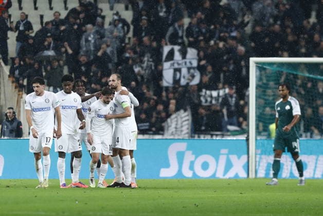 UEFA Europa League - Panathinaikos vs Sturm Graz - Sturm Graz player Otar Kiteishvili celebrates after scoring the 1-1 during the UEFA Europa League Phase matchday 5 soccer match between Panathinaikos and Sturm Grazs at the Olympic Athletic Center of Athens Spyros Louis in Athens, Greece, 27 November 2025. IMAGO ONE INCH PRODUCTIONS ATHENS GREECE Copyright: xONExINCHxPRODUCTIONSx 6753855