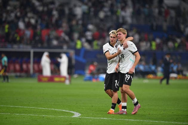 SOCCER - 2025 FIFA U17, U 17 World Cup DOHA,QATAR,27.NOV.25 - SOCCER - FIFA Under 17 World Cup Qatar 2025, final, Portugal vs Austria. Image shows Daniel Frauscher and Johannes Moser (AUT).  GEPAxpictures xRanjithxKumar