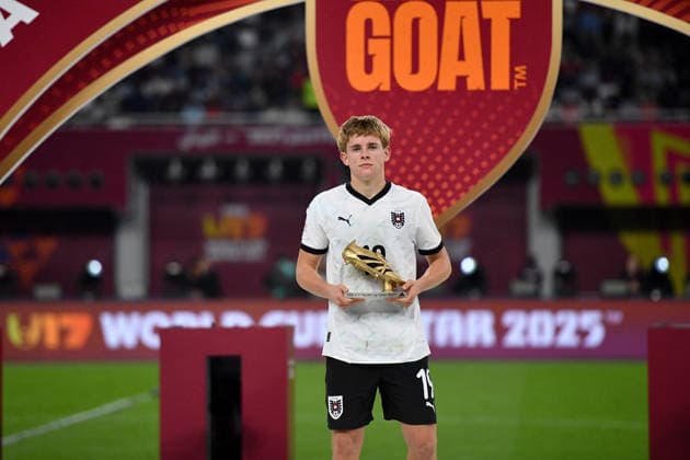 SOCCER - 2025 FIFA U17, U 17 World Cup DOHA,QATAR,27.NOV.25 - SOCCER - FIFA Under 17 World Cup Qatar 2025, final, Portugal vs Austria. Image shows Johannes Moser (AUT). Keywords: Golden Boot.  GEPAxpictures xRanjithxKumar