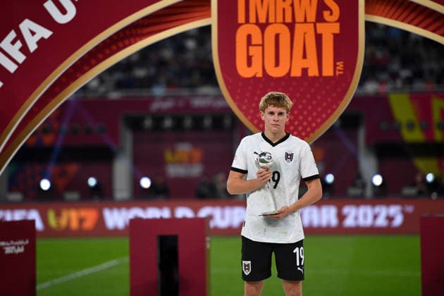SOCCER - 2025 FIFA U17, U 17 World Cup DOHA,QATAR,27.NOV.25 - SOCCER - FIFA Under 17 World Cup Qatar 2025, final, Portugal vs Austria. Image shows Johannes Moser (AUT). Keywords: Golden Boot.  GEPAxpictures xRanjithxKumar