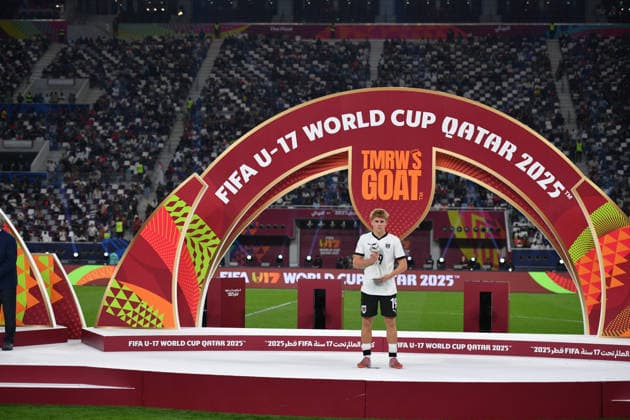 SOCCER - 2025 FIFA U17, U 17 World Cup DOHA,QATAR,27.NOV.25 - SOCCER - FIFA Under 17 World Cup Qatar 2025, final, Portugal vs Austria. Image shows Johannes Moser (AUT). Keywords: Golden Boot.  GEPAxpictures xRanjithxKumar