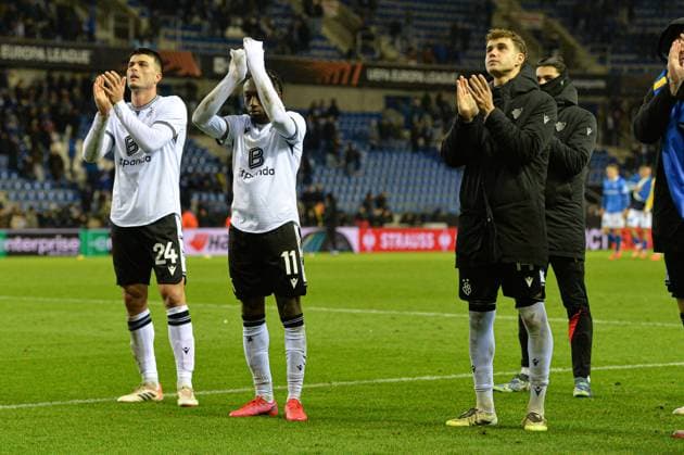 FC Basel s players greet the public after a soccer game between Belgian KRC Genk and Swiss FC Basel, on Thursday 27 November 2025, in Genk, on the fifth game (out of 8) in the league phase of the UEFA Europa League competition. JILLxDELSAUX  x144757079x