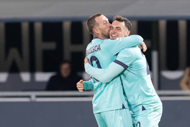 Foto IPP Damiano Fiorentini Bologna 28 11 2025 Calcio Europa League 2025-2026 partita: Bologna-Salisburgo nella foto: Federico Bernardeschi esultanza gol con Nadir Zortea Italy Photo Press World Copyright italy ITALY  Copyright: xR4924_italyphotopressx