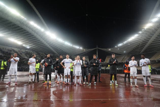 SOCCER - UEFA EL, Panathinaikos vs Sturm GRAZ,AUSTRIA,27.NOV.25 - SOCCER - UEFA Europa League, Panathinaikos Athen vs SK Sturm Graz. Image shows the disappointment of Sturm.  GEPAxpictures xChrisxBauer
