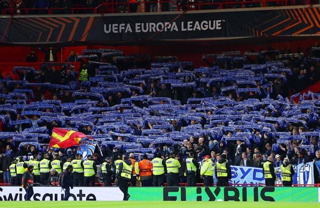Malmo fans hold up their scarves Nottingham Forest v Malmo, UEFA Europa League, Group Stage, Football, City Ground, Nottingham, UK- 27 Nov 2025Nottingham City Ground United Kingdom EDITORIAL USE ONLY No use with unauthorised audio, video, data, fixture lists, club league logos or live services. Online in-match use limited to 120 images, no video emulation. No use in betting, games or single club league player publications. Copyright: xMattxWest Shutterstockx 15928078am