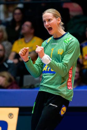 Handball, Womens World Championship, Group G Sweden Czech Republic Johanna Bundsen Sweden Cheers Joy Emotion Stuttgart Porsche Arena Baden Württemberg Germany