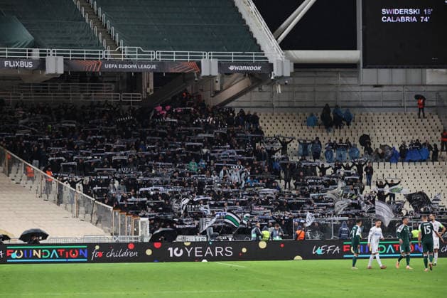 SOCCER - UEFA EL, Panathinaikos vs Sturm GRAZ,AUSTRIA,27.NOV.25 - SOCCER - UEFA Europa League, Panathinaikos Athen vs SK Sturm Graz. Image shows fans (Sturm).  GEPAxpictures xChrisxBauer