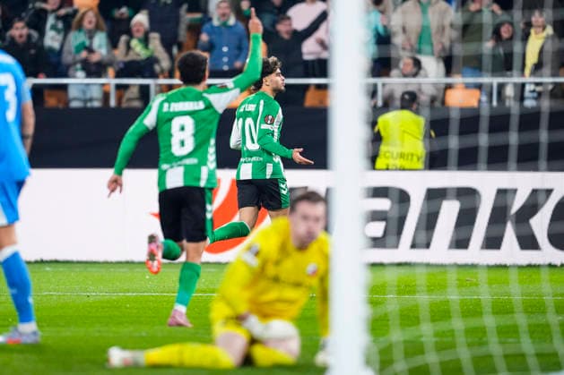 November 27, 2025, Sevilla, Sevilla, SPAIN: Abde Ezzalzouli of Real Betis celebrates a goal during the UEFA Europa League, football match played between Real Betis and FC Utrecht at La Cartuja stadium on November 27, 2025, in Sevilla, Spain. Sevilla SPAIN - ZUMAa181 20251127_zaa_a181_066 Copyright: xJoaquinxCorcherox