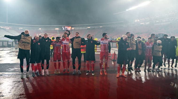 CRVENA ZVEZDA vs FCSB STEAUA BUCHAREST CELEBRATION football Crvena zvezda vs FCSB Steaua Bucharest during UEFA Europa league match at Rajko Mitic stadium, Belgrade 27.11.2025 Foto: FOOTBALL, UEFA EUROPA LEAGUE, CRVENA ZVEZDA, RED STAR, FCSB STEAUA BUCHAREST Belgrade Rajko Mitic stadium Serbia Copyright: xMarkoxMetlas xMNxPressx