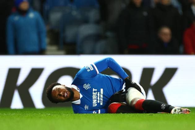 Youssef Chermiti of Rangers lies injured during the Europa League league phase match at Ibrox Stadium, Glasgow. Rangers v Braga - UEFA Europa League - League Phase - Ibrox Stadium, Glasgow, Lanarkshire, Scotland, UK - 27 Nov 2025Glasgow Ibrox Lanarkshire United Kingdom  Copyright: xO Rourke RangersxFC Shutterstockx 15953532bm