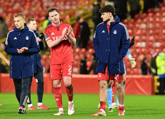 Nicky Devlin of Aberdeen reacts at the final whistle Aberdeen v Noah, UEFA Conference League, Group Stage, Football, Pittodrie, Aberdeen, Scotland, UK - 27 Nov 2025Aberdeen Pittodrie Scotland United Kingdom EDITORIAL USE ONLY No use with unauthorised audio, video, data, fixture lists, club league logos or live services. Online in-match use limited to 120 images, no video emulation. No use in betting, games or single club league player publications.  Copyright: xMarkxRunnacles Shutterstockx 15928083dj