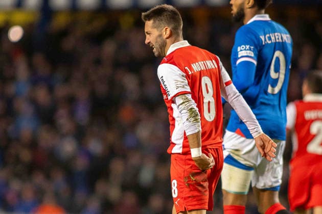 Rangers v Sporting Braga Europa League 27 11 2025. Joao Moutinho of SC Braga winces in pain as he gets to his feet during the UEFA Europa League 2025 26, Rangers FC vs Sporting Braga, Ibrox Stadium, Glasgow, Scotland. 27 November 2025 Govan Ibrox Stadium Glasgow Scotland Editorial use only , Copyright: xColinxPoultneyx PSI-23280-0034