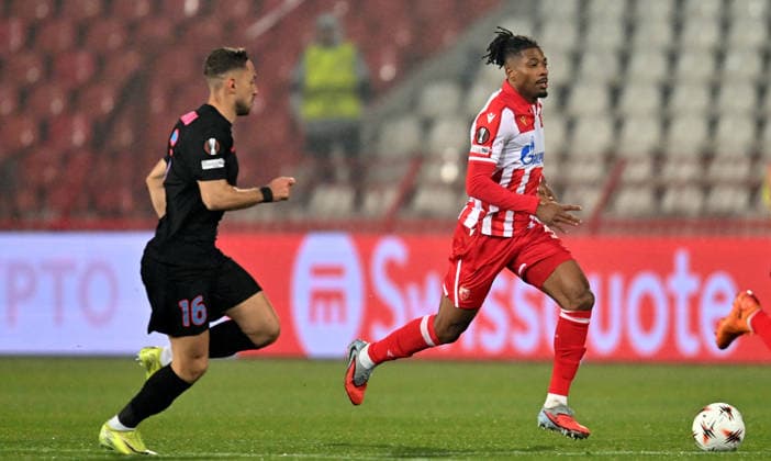 CRVENA ZVEZDA vs FCSB TEBO UCHENNA, football player of Crvena Zvezda during the Europa League match against FCSB, at Rajko Mitic stadium. Belgrade, 27.11.2025 photo: MN Press photo FOOTBALL, EUROPA LEAGUE, UEFA, CRVENA ZVEZDA, FCSB Belgrade Stadion Rajko Mitic Serbia Copyright: xMarkoxMetlasx xMNxPressx