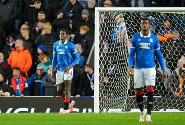 Nasser Djiga of Rangers reacts after his error led to Gabri Martinez of SC Braga scoring to tie the game 1-1. Rangers v Braga, UEFA Europa League, Group Stage, Football, Ibrox Stadium, Glasgow, Scotland, UK - 27 Nov 2025Glasgow Ibrox Scotland United Kingdom EDITORIAL USE ONLY No use with unauthorised audio, video, data, fixture lists, club league logos or live services. Online in-match use limited to 120 images, no video emulation. No use in betting, games or single club league player publications.  Copyright: xStuartxWallace Shutterstockx 15928082bl