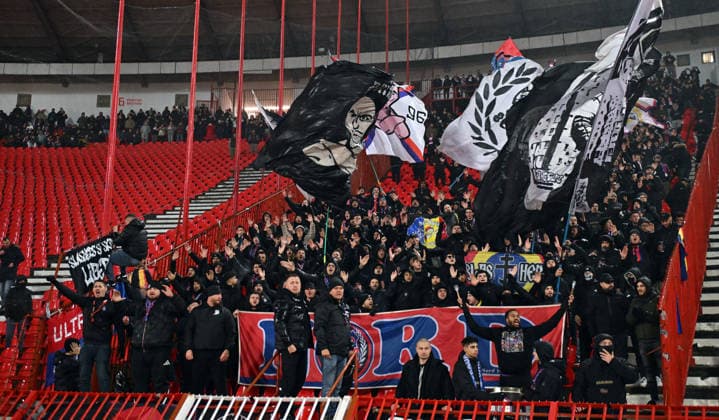 CRVENA ZVEZDA vs FCSB Football supporters of FCSB, during the Europa League match against Crvena Zvezda, at Rajko Mitic stadium. Belgrade, 27.11.2025 photo: MN Press photo FOOTBALL, EUROPA LEAGUE, UEFA, CRVENA ZVEZDA, FCSB Belgrade Stadion Rajko Mitic Serbia Copyright: xMarkoxMetlasx xMNxPressx