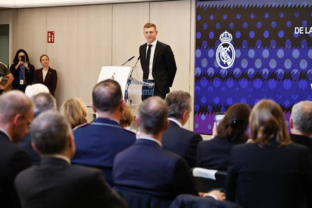 Toni Kroos (Real), NOVEMBER 27, 2025 - Football Soccer : Toni Kroos delivering a speech at the presentation ceremony for the Order of Merit of the Federal Republic of Germany at the Estadio Santiago Bernabeu in Madrid, Spain. Noxthirdxpartyxsales  aflo_311748745