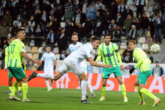 PXL_UEFA Conference_Rijeka vs Larnaca HNK Rijeka vs AEK Larnaca in UEFA Conference league, group phase, round 4 match in Rijeka, Croatia on 27. November 2025. Pere Pons, Ante Majstorovic, Stjepan Radeljic, Hrvoje Milicevic, Enric Saborit.  GoranxKovacic PIXSELL