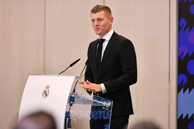 Toni Kroos (Real), NOVEMBER 27, 2025 - Football Soccer : Toni Kroos delivering a speech at the presentation ceremony for the Order of Merit of the Federal Republic of Germany at the Estadio Santiago Bernabeu in Madrid, Spain. Noxthirdxpartyxsales  aflo_311748810