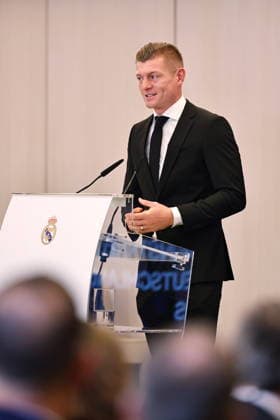 Toni Kroos (Real), NOVEMBER 27, 2025 - Football Soccer : Toni Kroos delivering a speech at the presentation ceremony for the Order of Merit of the Federal Republic of Germany at the Estadio Santiago Bernabeu in Madrid, Spain. Noxthirdxpartyxsales  aflo_311748821