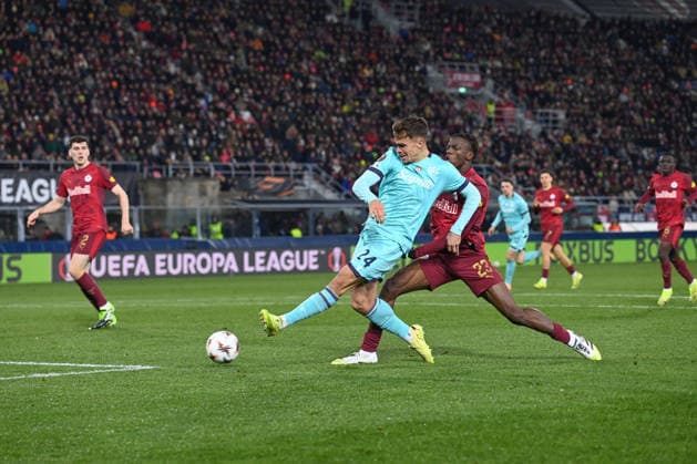 CALCIO - UEFA Europa League - Bologna FC vs FC Salzburg Thijs Dallinga (Bologna Fc9) scoaring a goal during Bologna FC vs FC Salzburg, Football Europa League match in Bologna, Italy, November 27 2025 Bologna Italy  Copyright: xIPAxSport ABACAx