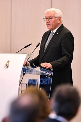 Frank-Walter Steinmeier (GER), NOVEMBER 27, 2025 - Football Soccer : The President of Germany Frank-Walter Steinmeier delivering a speech at the presentation ceremony for the Order of Merit of the Federal Republic of Germany to Toni Kroos at the Estadio Santiago Bernabeu in Madrid, Spain. Noxthirdxpartyxsales  aflo_311748801