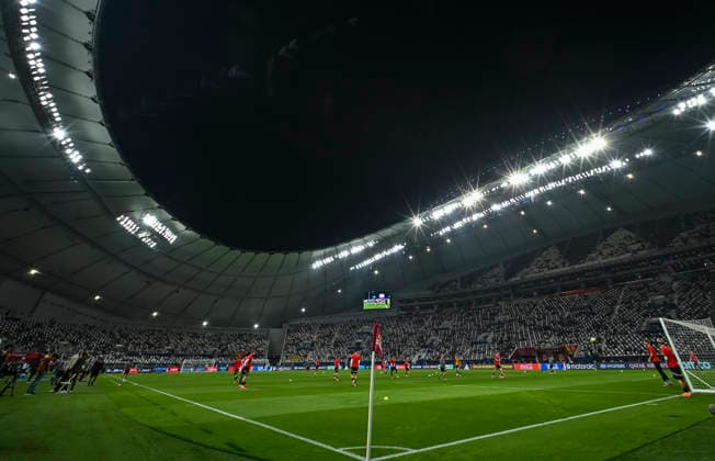 PORTUGAL vs AUSTRIA : FIFA U-17 WORLD CUP QATAR 2025 FINAL Players during the warm up prior to the FIFA U-17 World Cup Qatar 2025 final match between Portugal and Austria at Khalifa International Stadium in Doha, Qatar, on November 27, 2025. DOHA Qatar Copyright: xNOUSHADxTHEKKAYILx
