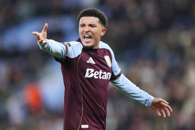 Birmingham, England, 27th November 2025. Jadon Sancho of Aston Villa reacts during the Aston Villa vs Young Boys UEFA Europa League match at Villa Park, Birmingham. Picture credit should read: James Baylis Sportimage EDITORIAL USE ONLY. No use with unauthorised audio, video, data, fixture lists, club league logos or live services. Online in-match use limited to 120 images, no video emulation. No use in betting, games or single club league player publications. SPI_067_JB_VILLA_YOUNGBOYS SPI-4329-0068