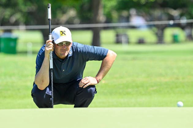 28th November 2025; Royal Queensland Golf Club, Brisbane, Queensland, Australia; BMW Australian PGA, Golf Herren Championship Golf, Round Two; Bernd Wiesberger of Austria lines up his putt on the green  NigelxOwen