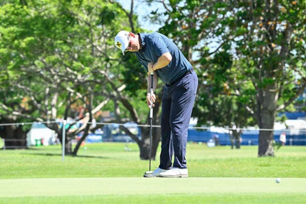 28th November 2025; Royal Queensland Golf Club, Brisbane, Queensland, Australia; BMW Australian PGA, Golf Herren Championship Golf, Round Two; Bernd Wiesberger of Austria putts on the green  NigelxOwen