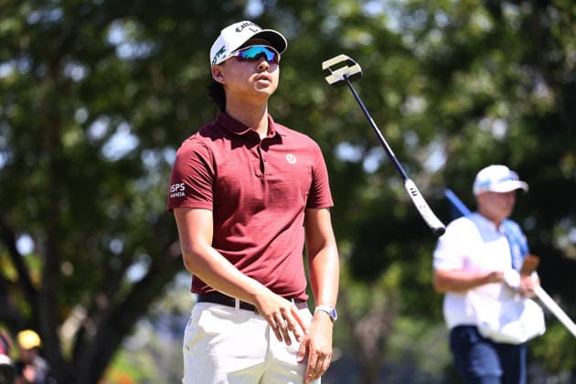 GOLF AUSTRALIAN PGA, Golf Herren Australia s Min Woo Lee reacts during the 2nd Round of the Australian PGA Championship at Royal Queensland Golf Club in Brisbane, Friday, November 28, 2025. ( NO ARCHIVING, EDITORIAL USE ONLY BRISBANE QUEENSLAND AUSTRALIA  Copyright: xx 20251128174667819751