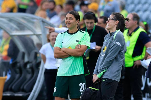 SOCCER AUSTRALIA NEW ZEALAND WOMEN, Sam Kerr of the Matildas looks on ahead of the International Women s Friendly match between between Australia and New Zealand at Polytec Stadium in Gosford, Friday, November 28, 2025. ( NO ARCHIVING, EDITORIAL USE ONLY GOSFORD NEW SOUTH WALES AUSTRALIA  Copyright: xMARKxEVANSx 20251128155193397000