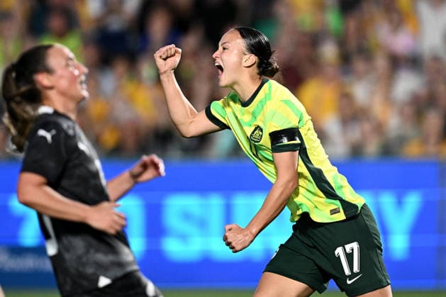 SOCCER AUSTRALIA NEW ZEALAND WOMEN, Amy Sayer of the Matildas celebrates after scoring a goal during the International Women s friendly match between between Australia and New Zealand at Polytec Stadium in Gosford, Friday, November 28, 2025. ( NO ARCHIVING, EDITORIAL USE ONLY GOSFORD NEW SOUTH WALES AUSTRALIA  Copyright: xDANxHIMBRECHTSx 20251128189040434878