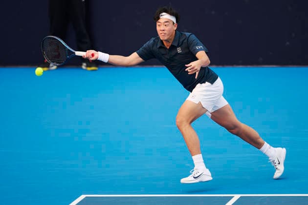CHENGDU, CHINA - NOVEMBER 27: Coleman Wong of Hong Kong competes in the Men s Singles Quarterfinal match against Mikhail Kukushkin of Kazakhstan on day 4 of the 2026 Australian Open Asia-Pacific Wildcard Playoffs at the Sichuan International Tennis Centre on November 27, 2025 in Chengdu, Sichuan Province of China.  Copyright: xVCGx 111606330502