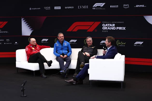 F1 - QATAR GRAND PRIX 2025 VASSEUR Frà dà ric (fra), Team Principal & General Manager of the Scuderia Ferrari, portrait, ISOLA Mario (ita), Motorsport Racing Manager of Pirelli, portrait and NIELSEN Steve (gbr), Alpine F1 Team managing director of Director, portrait during the 2025 Formula 1 Qatar Grand Prix, 23th round of the 2025 FIA Formula One World Championship, WM, Weltmeisterschaft from November 28 to 30, 2025 on the Lusail International Circuit, in Lusail, Qatar - LusailQatar Copyright: xEricxAlonsox