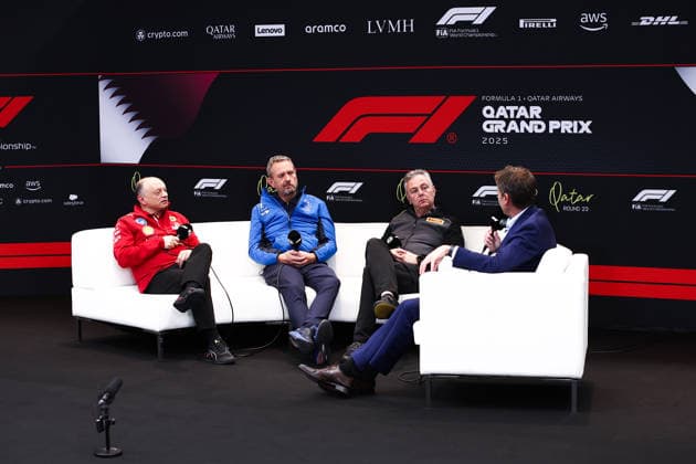F1 - QATAR GRAND PRIX 2025 VASSEUR Frà dà ric (fra), Team Principal & General Manager of the Scuderia Ferrari, portrait, ISOLA Mario (ita), Motorsport Racing Manager of Pirelli, portrait and NIELSEN Steve (gbr), Alpine F1 Team managing director of Director, portrait during the 2025 Formula 1 Qatar Grand Prix, 23th round of the 2025 FIA Formula One World Championship, WM, Weltmeisterschaft from November 28 to 30, 2025 on the Lusail International Circuit, in Lusail, Qatar - LusailQatar Copyright: xEricxAlonsox