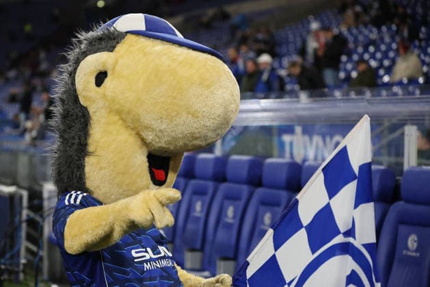 Erwin the mascot of FC Schalke 04 at the match of the 2 Bundesliga season 2025 26 FC Schalke 04 SC Paderborn 07 Copyright Thomas Pakusch Copyright: Thomas Pakusch