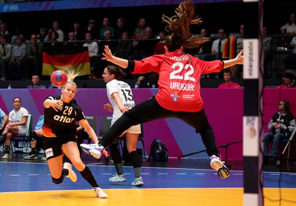 28 11 2025, Germany, Stuttgart, F27th IHF WomenÂs World Championship 2025, Uruguay vs Germany, v l Antje Döll GER , Augustina Modernell Amodio URY