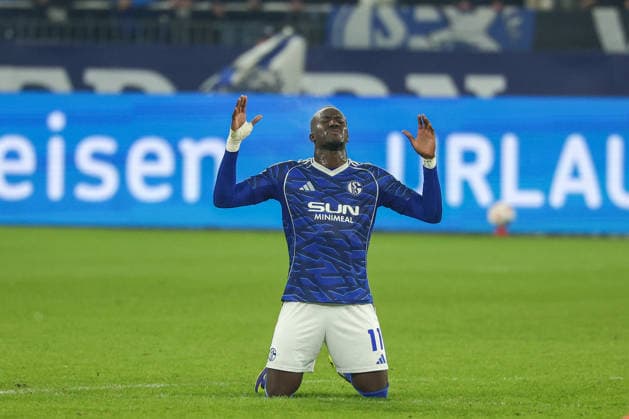 Gelsenkirchen, Veltins Arena, 28 11 25, GER, Men, 2 Bundesliga, Season 2025 2026, FC Schalke 04 SC Paderborn 07, Bryan Lasme FC Schalke 04 cheers after the match DFB DFL REGULATIONS PROHIBIT ANY USE OF PHOTOGRAPHS AS IMAGE SEQUENCES AND OR QUASI VIDEO Copyright: JoachimxBywaletz xJB-Sportfoto