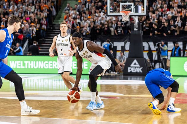 GER, FIBA Basketball World Cup 2027, European Qualifiers, Germany Israel 28 11 2025, Ratiopharm Arena, Neu Ulm, GER, FIBA Basketball World Cup 2027, European Qualifiers, Germany Israel Isaac Bonga Germany, No0 Â Photo Alexander Trienitz Neu Ulm Ratiopharm Arena Bayern Germany