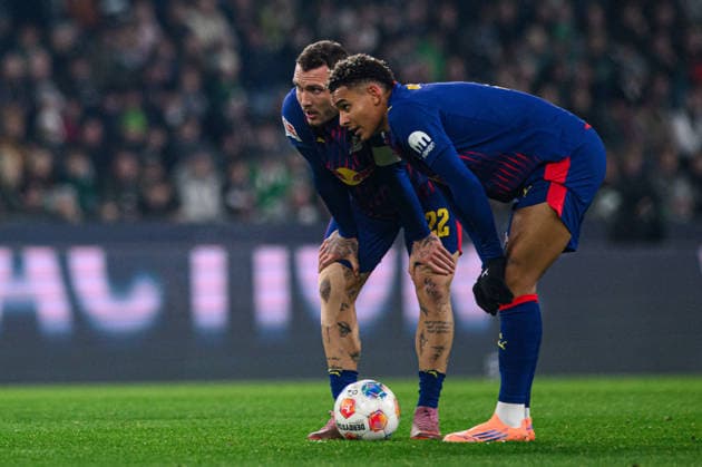 MOENCHENGLADBACH, GERMANY - 28 NOVEMBER, 2025: David Raum, Antonio Nusa - 1. Bundesliga football match Borussia Moenchengladbach vs RB Leipzig at Borussia Park.  Copyright: xVitaliixKliuievx