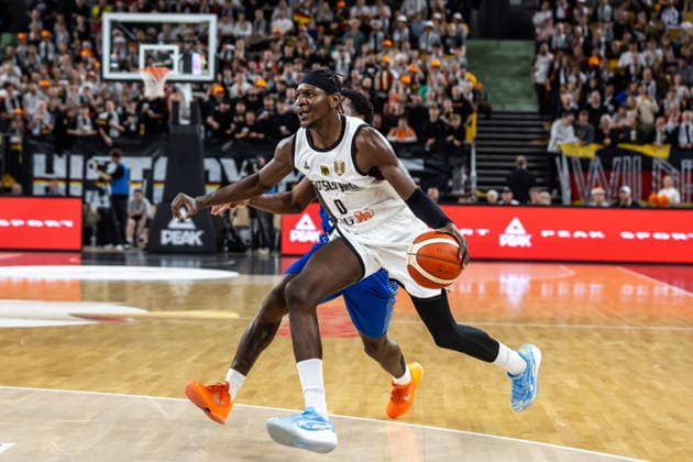 GER, FIBA Basketball World Cup 2027, European Qualifiers, Germany Israel 28 11 2025, Ratiopharm Arena, Neu Ulm, GER, FIBA Basketball World Cup 2027, European Qualifiers, Germany Israel Isaac Bonga Germany, No0 Â Photo Alexander Trienitz Neu Ulm Ratiopharm Arena Bayern Germany
