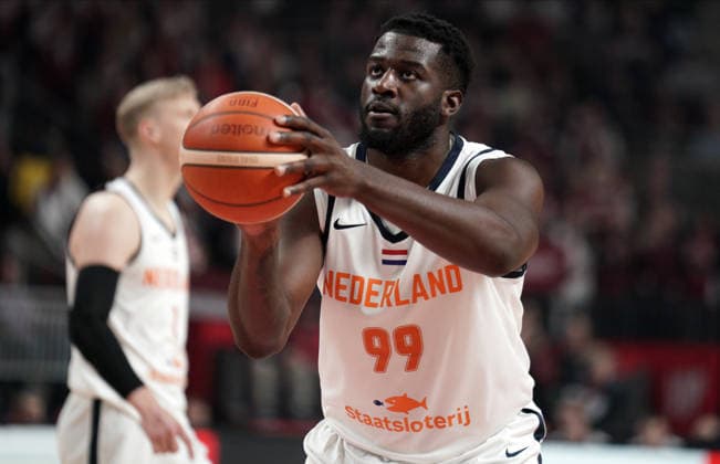 basketball, FIBA, World Cup Qualifiers, Latvia, Netherlands Nathan Kuta in action during FIBA 2027 World Cup Qualifiers basketball game Latvia vs Netherlands in Riga, Latvia 28.11.2025. Photo: Roman Koksarov Riga Latvia Copyright: xRomanxKoksarovx RKO04216.JPG