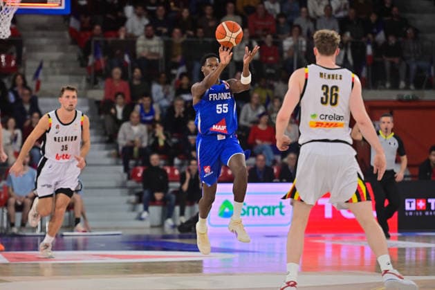 BASKET : France vs Belgique - Rouen - 28 11 2025 Ayayi Gerald ( 55 - France ) during the FIBA European Qualifiers match between France and Belgium at Kindarena on November 28, 2025 in Rouen, France. ( Photo by Federico Pestellini PSNewz ) - RouenFrance  Copyright: xFedericoxPestellinix