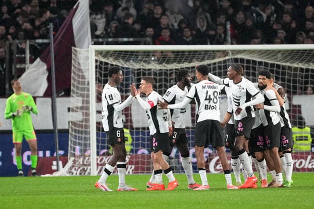 FC Metz v Stade Rennais FC - Ligue 1 McDonald s 2025 2026 06 Djaoui CISSE (srfc) - 45 Mahdi CAMARA (srfc) - 03 Lilian BRASSIER (srfc) - 21 Valentin RONGIER (srfc) during the Ligue 1 McDonald s match between Metz and Rennes at Stade Saint-Symphorien on November 28, 2025 in Metz, France. Metz France  Copyright: xFEPx 776348214