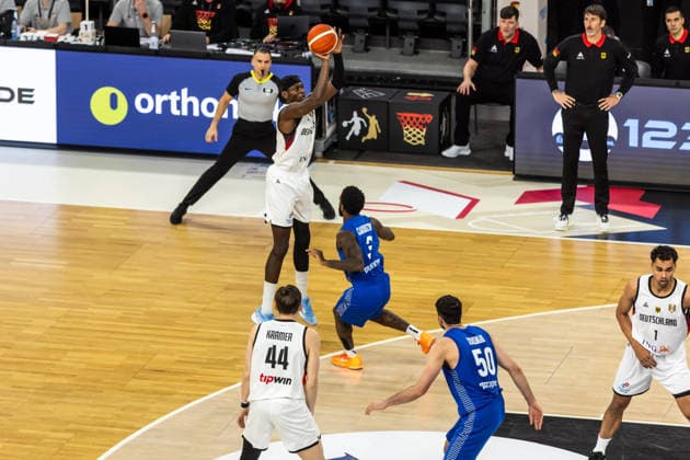 GER, FIBA Basketball World Cup 2027, European Qualifiers, Germany Israel 28 11 2025, Ratiopharm Arena, Neu Ulm, GER, FIBA Basketball World Cup 2027, European Qualifiers, Germany Israel Isaac Bonga Germany, No0 Â Photo Alexander Trienitz Neu Ulm Ratiopharm Arena Bayern Germany