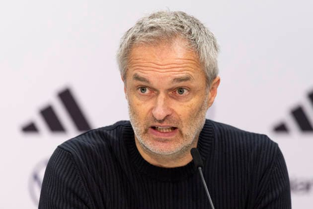 national coach Christian WUECK WÜCK GER , mi , at the press conference, concentrated, serious, portrait, portrait, single picture, UEFA Women™s Nations League, final, first leg, Germany GER Spain ESP , final score 0 0 on 28 11 2025 at Fritz Walter Stadion in Kaiserslautern Germany UEFA regulations prohibit any use of photographs as image sequences and or quasi video Â