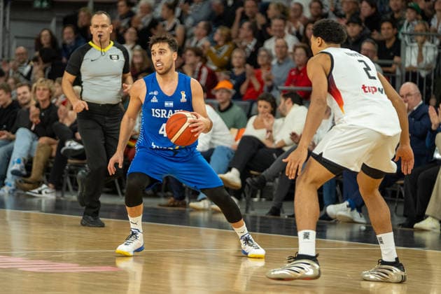 Tamir Blatt 45 Israel and Jack Kayil 2 Germany in action at the Basketball World Cup qualifying match between Germany and Israel on November 28, 2025, in Neu Ulm Neu Ulm ratiopharm Arena Bavaria Germany
